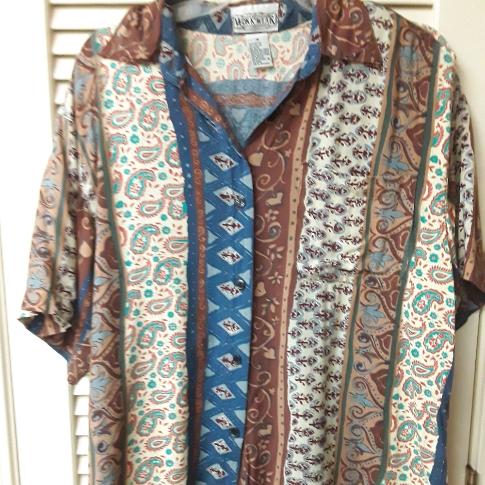 Western Boho Paisley Stripe Top M